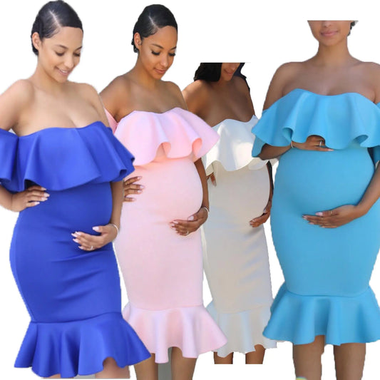 Maternity Photography Dress with Ruffle Neckline (One Piece) - 888
