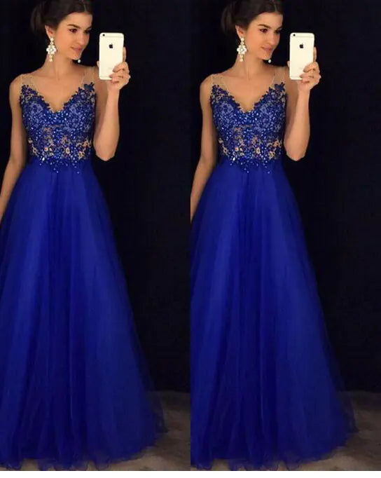 Elegant Long Dress - Blue Wedding Gown - 888