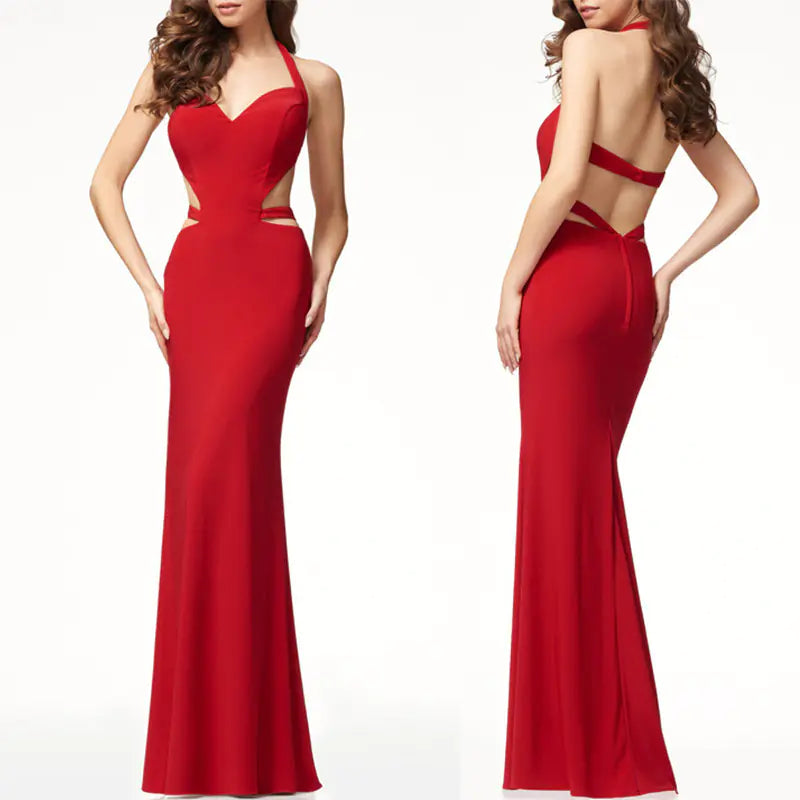 Sleeveless Halter Evening Dress - Long Gown - 888