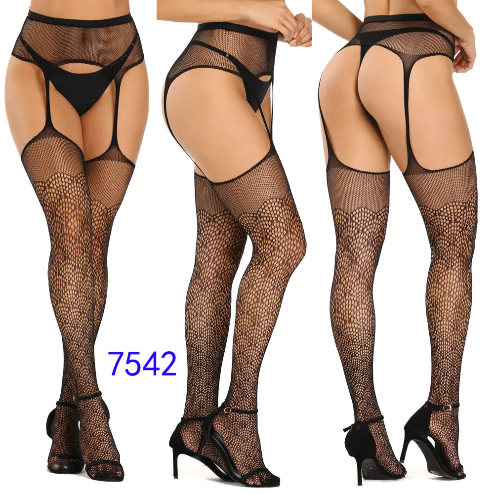 Factory Stock Women's Fishnet Stockings with Floral Design - Lingerie