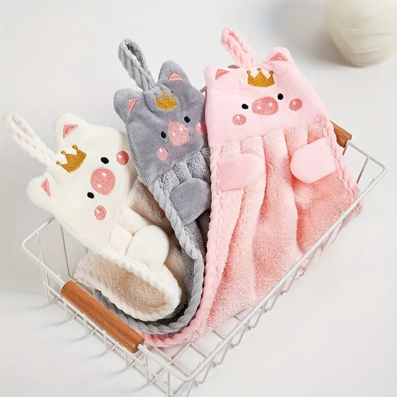 Cartoon Piggy Fingertip Towel - Soft Microfiber Hand Towel