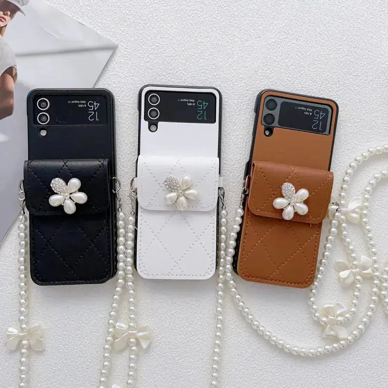 Fashionable Phone Holster with Flower Buckle & Beaded Chain