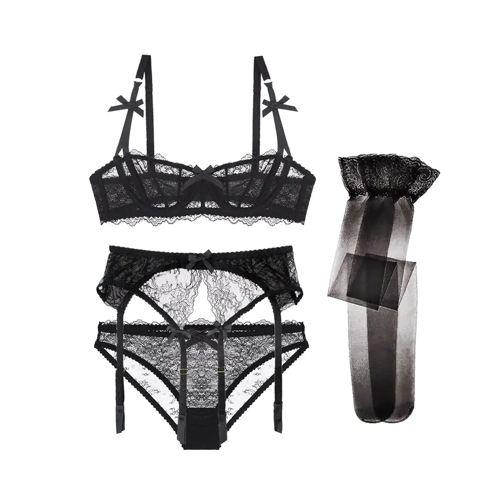 Varsbaby Lace Lingerie Set with Bra, Panties, and Stockings