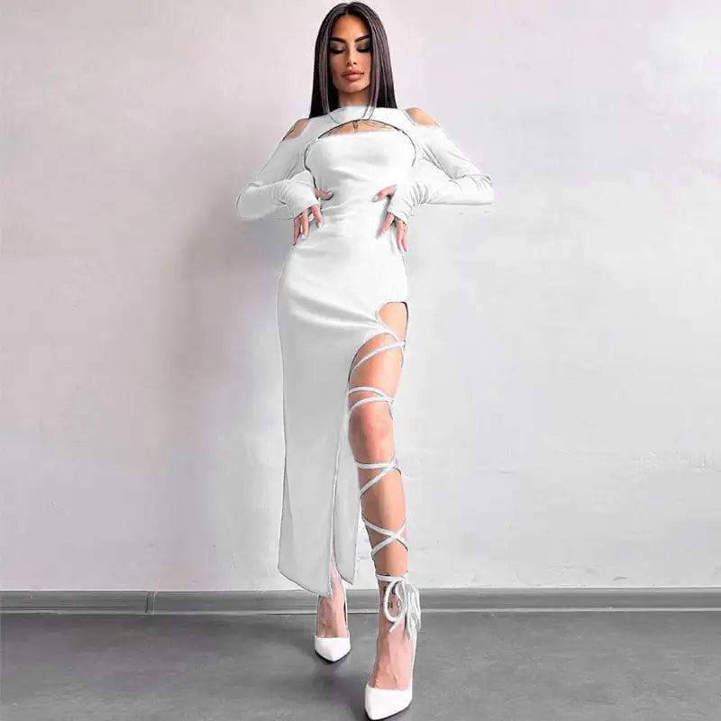 Women's Hollow-out Long Sleeve Split Dress Leggings - 888