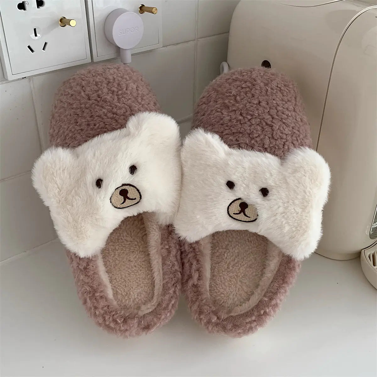 Cute Bear Plush Cotton Slippers for Women- 888