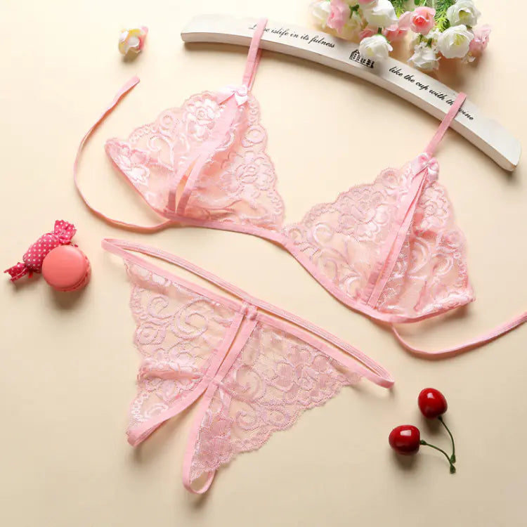 Lingerie Set with Sheer Lace and Push-Up Bra