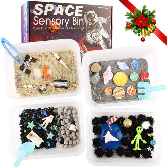 Space Themed Toys Sensory Bin FillerPlanet Toys for Kids Universe Solar System Toys for Autistic Children Space Astronauts Sensory Toys for Toddlers with 9 Planets Sand 3 Tools and More - US seller