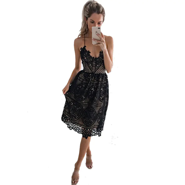 Lace Strap Dress with Open Back (Sleeveless Gown) - Lingerie