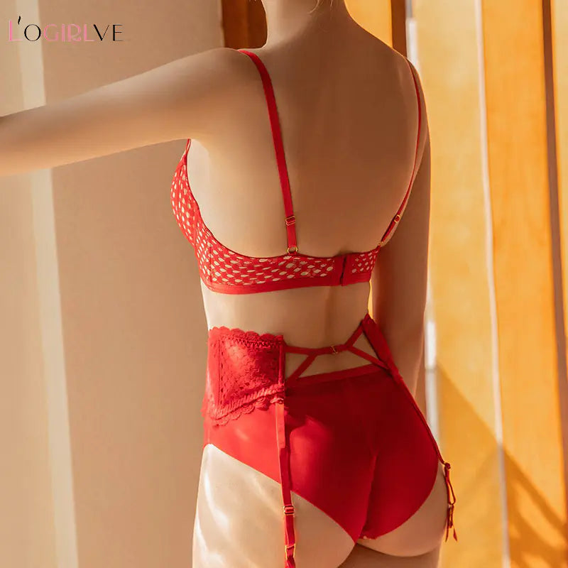Ultra-Thin Contrast Color Lace Bra Set for Summer - Lingerie