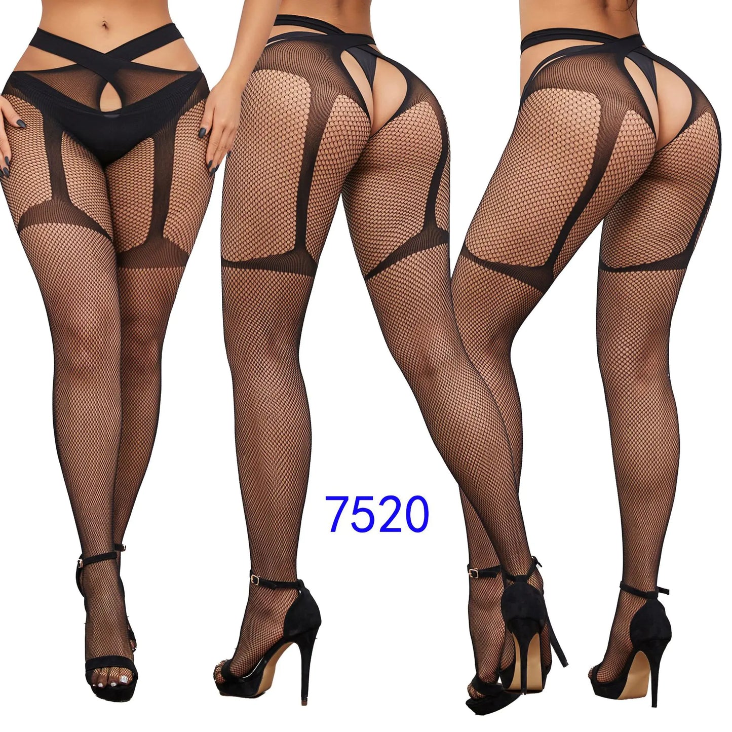 Factory Stock Women's Fishnet Stockings with Floral Design - Lingerie