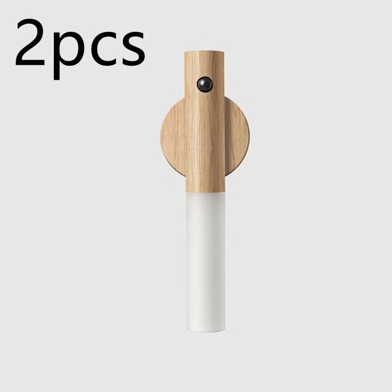 Magnetic Wood PIR Motion Sensor LED Night Light – USB Rechargeable Wireless Cabinet & Corridor Lamp