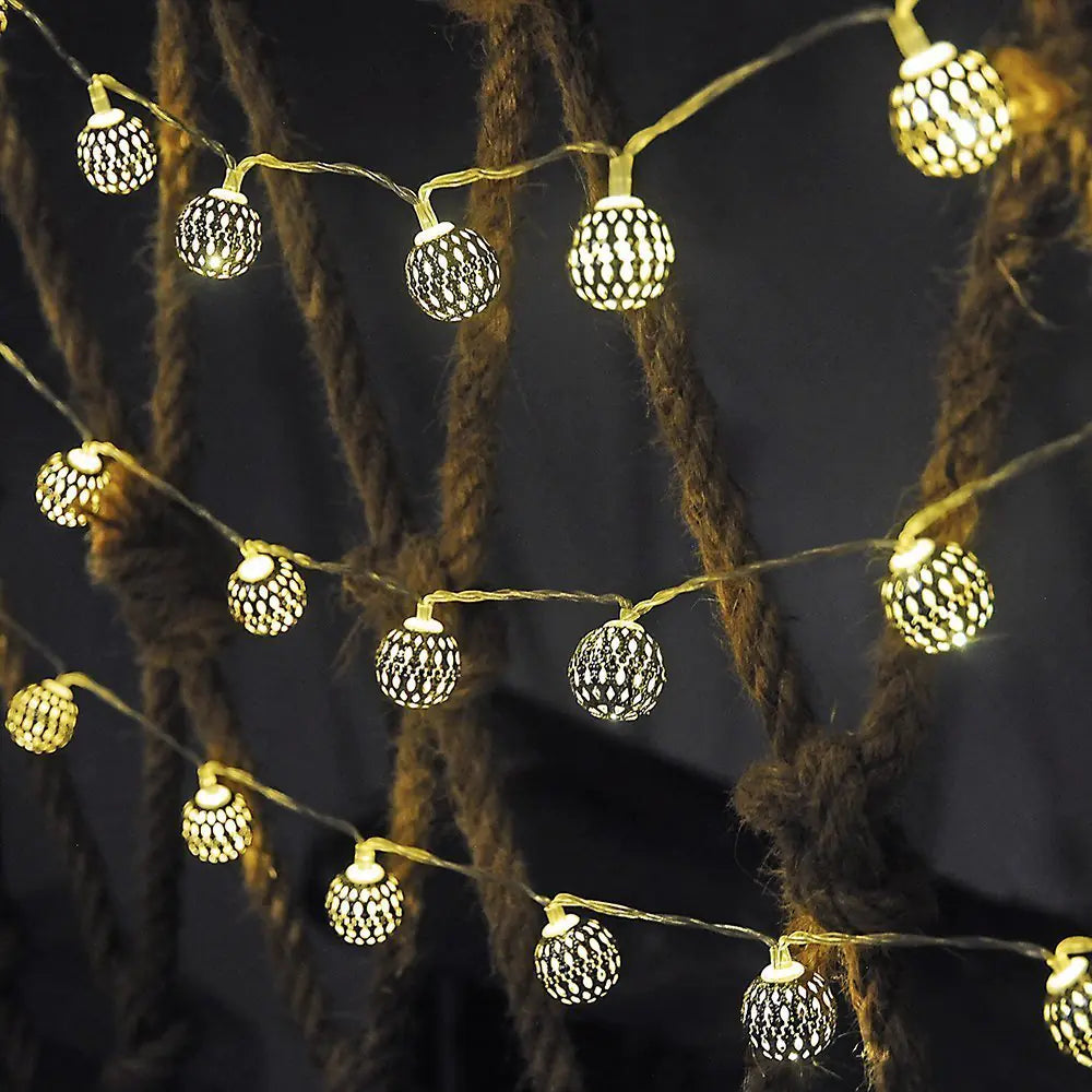 Solar Moroccan Iron Hollow Outdoor Waterproof LED String Lights - 888