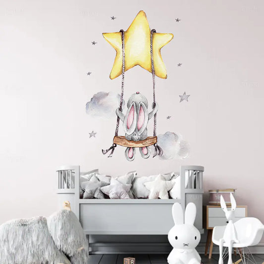 Cartoon Moon and Stars Rabbit Wall Stickers for Kids